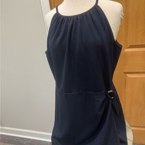 DKNY Navy Halter Midi Dress with Side Ring Detail